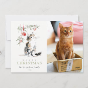 Cartes Pour Fêtes Annuelles Jolie Photo Aquarelle Chat Arbre de Noël Meowy