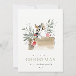Cartes Pour Fêtes Annuelles Jolie Photo Aquarelle Meowy Noël Boîte Chat