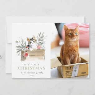 Cartes Pour Fêtes Annuelles Jolie photo aquarelle Meowy Noël Box Chat