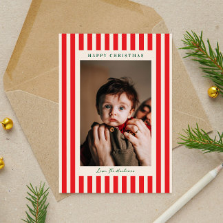 Cartes Pour Fêtes Annuelles Jolie Photo Classique à Rayures Rouges pour Noël e