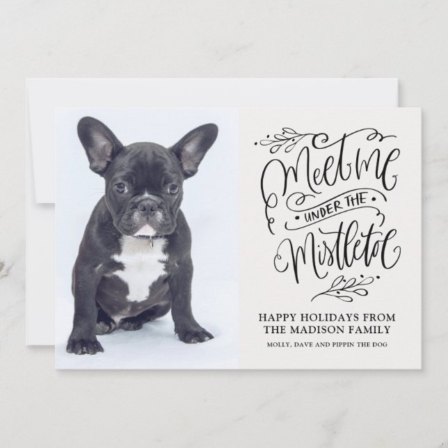 Cartes Pour Fêtes Annuelles Jolie photo de chiot Noël Citation Gui (Devant)