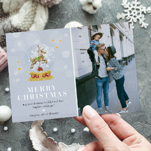 Cartes Pour Fêtes Annuelles Jolie photo de famille boule à neige Joyeux Noël