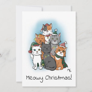 Cartes Pour Fêtes Annuelles Jolie photo de groupe de chats de dessin animé