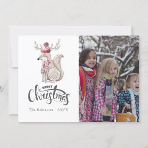Cartes Pour Fêtes Annuelles Jolie photo de Noël au renard d'hiver à l'aquarell