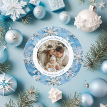 Jolie Photo de Noël de Flocon de Neige Bleu Rond