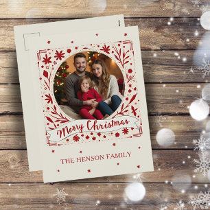 Cartes Pour Fêtes Annuelles Jolie Photo de Noël en Famille aux Fleurs Rouges É
