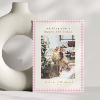 Jolie photo de Noël en portrait au vichy rose pâle