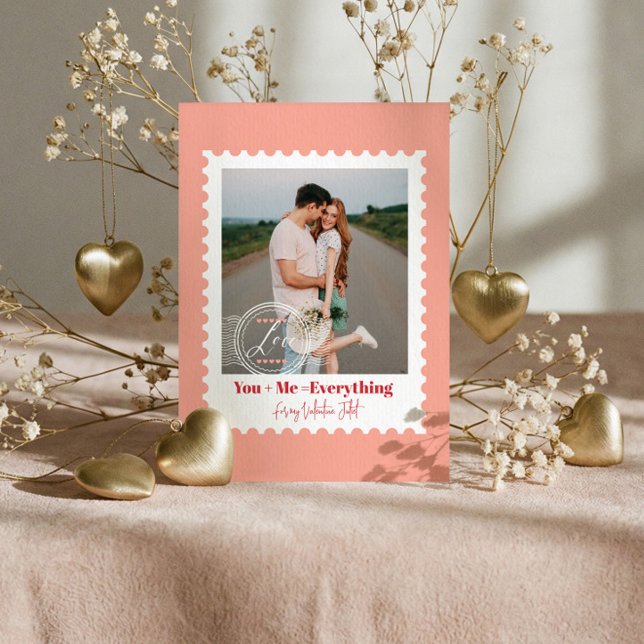Cartes Pour Fêtes Annuelles Jolie photo de timbre postal coeurs Saint-Valentin (Cute Postage Stamp Photo Hearts Valentine's Day Holiday Card)