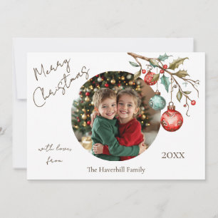 Cartes Pour Fêtes Annuelles Jolie photo Elegant Script Aquarelle Noël