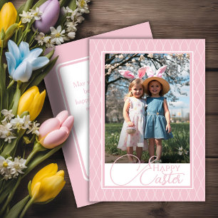 Cartes Pour Fêtes Annuelles Jolie photo personnalisée Pink et Blanc Joyeux Pâq