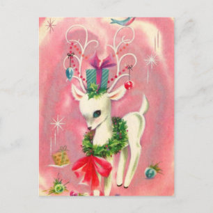 Cartes Pour Fêtes Annuelles Jolie Renne Blanche De Noël Et Décorations Rose