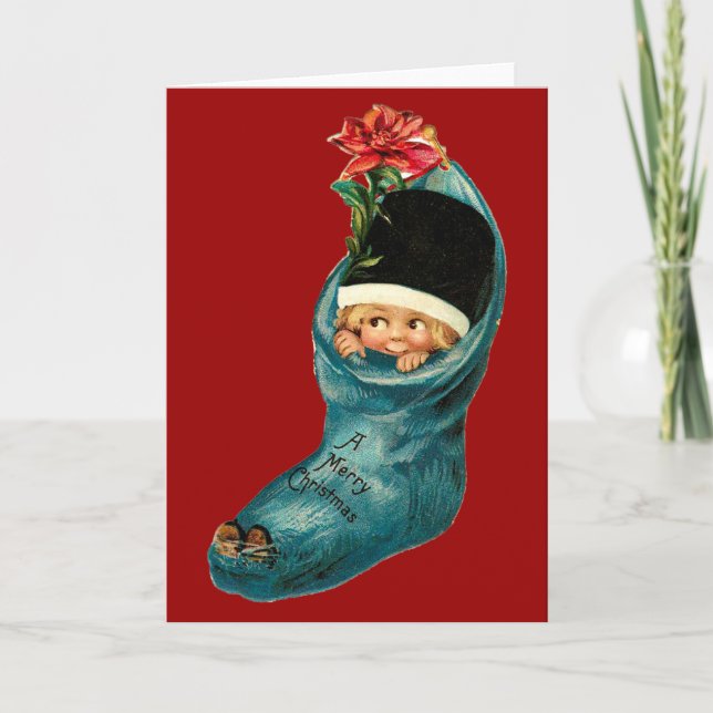 Cartes Pour Fêtes Annuelles Jolie réserve de Noël, Petit enfant, Rouge blanc (Devant)