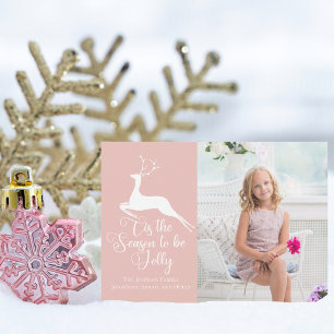 Cartes Pour Fêtes Annuelles Jolie rose pâle Reindeer Kids Photo