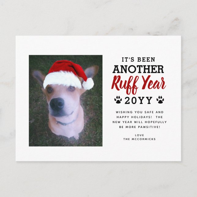 Cartes Pour Fêtes Annuelles Jolie ruff Année Chien de Noël Photo Rouge (Devant)