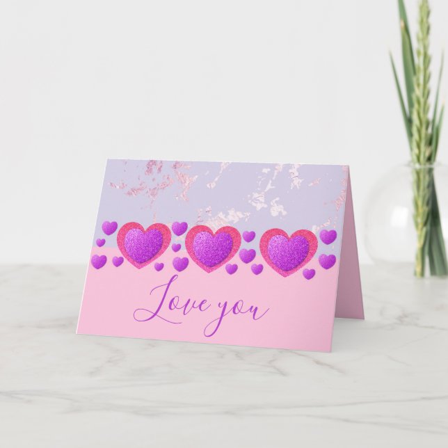 Cartes Pour Fêtes Annuelles Jolie Saint-Valentin Pailletée et Marbre Rose (Devant)