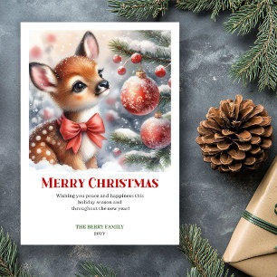 Cartes Pour Fêtes Annuelles Jolie scène hivernale de faon bébé à l'aquarelle p