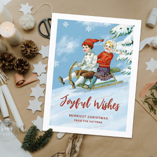 Cartes Pour Fêtes Annuelles Jolie scène Vintage pour enfants | Voeux Joyeux