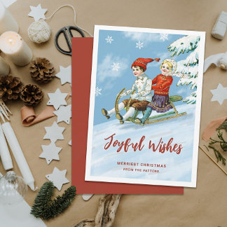 Cartes Pour Fêtes Annuelles Jolie scène Vintage pour enfants | Voeux Joyeux