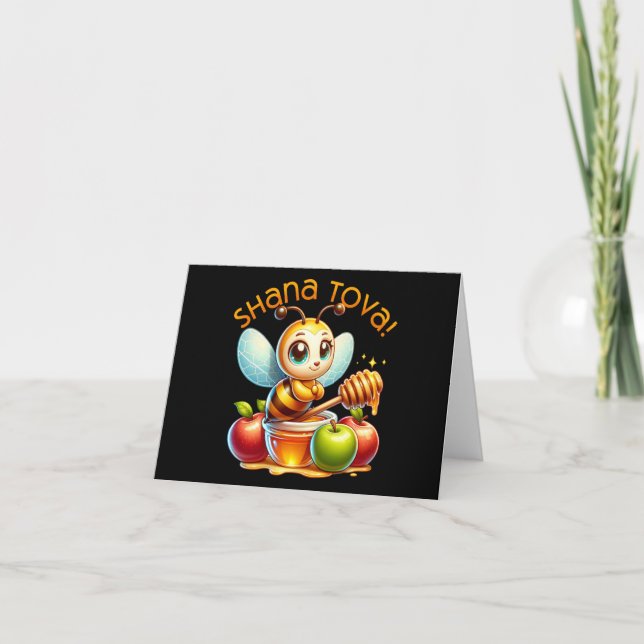 Cartes Pour Fêtes Annuelles Jolie Shana Tova Miel Abeille aux pommes (Devant)