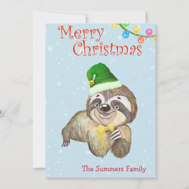 Cartes Pour Fêtes Annuelles Jolie Sloth Joyeux Noël (Devant)