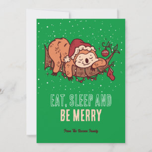 Cartes Pour Fêtes Annuelles Jolie Sloth Père Noël Sleep Neige hiver Joyeux Noë