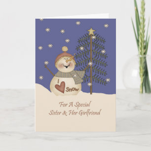 Cartes Pour Fêtes Annuelles Jolie Snowman Christmas Soeur & Girfriend