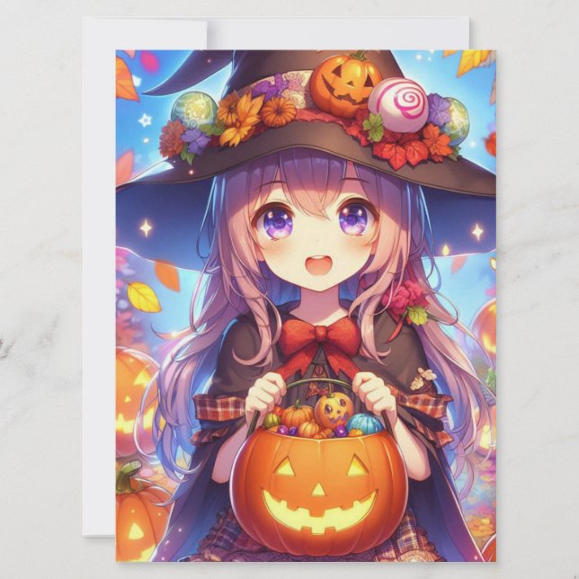 Cartes Pour Fêtes Annuelles Jolie Sorcière d'Halloween Anime (Devant)