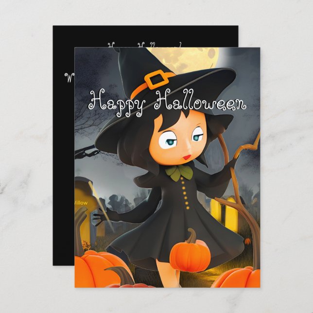 Cartes Pour Fêtes Annuelles Jolie sorcière d'Halloween Patch de citrouille de  (Devant / Derrière)