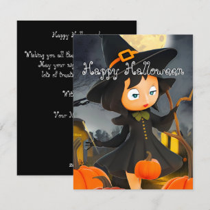 Cartes Pour Fêtes Annuelles Jolie sorcière d'Halloween Patch de citrouilles de