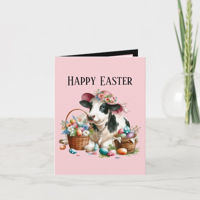 Cartes Pour Fêtes Annuelles Jolie vache de Pâques ajouter un message (Devant)