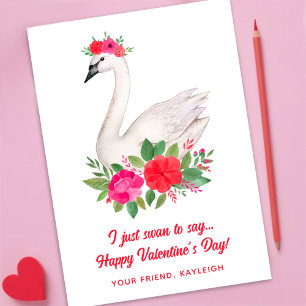 Cartes Pour Fêtes Annuelles Jolie Valentine de classe Fleur de cygne à l'aquar