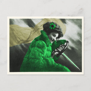 Cartes Pour Fêtes Annuelles Jolie Vintage St Patrick's Day Green Girl in Car
