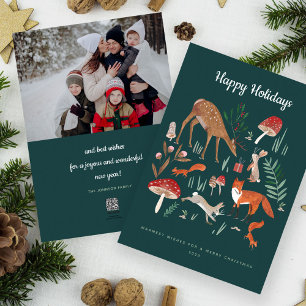 Cartes Pour Fêtes Annuelles Jolies Animaux de la Forêt Verte Photo de Noël en 