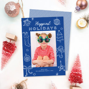 Cartes Pour Fêtes Annuelles Jolies Doodles Amusantes Photo Bleue de Noël