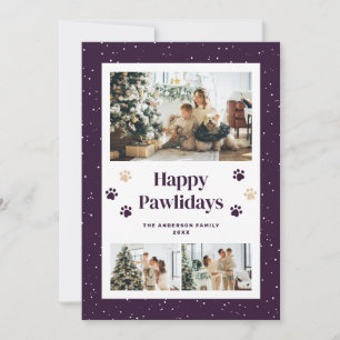 Cartes Pour Fêtes Annuelles Jolies empreintes de patte violettes sous la neige