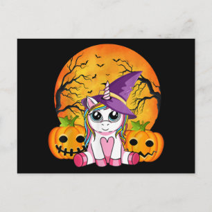 Cartes Pour Fêtes Annuelles Jolies Filles d'Halloween Licorne Sorcière Hallowe