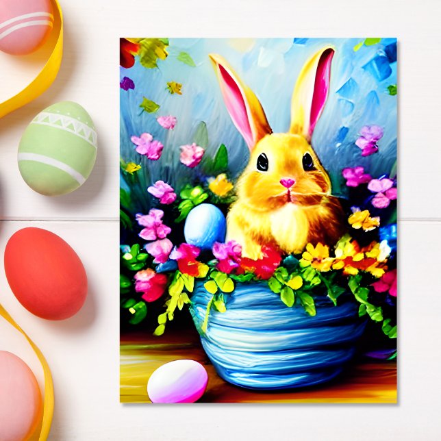 Cartes Pour Fêtes Annuelles Jolies fleurs et mignonne lapin Pâques (Créateur téléchargé)