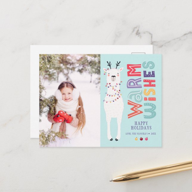 Cartes Pour Fêtes Annuelles Jolies guirlandes lumineuses de Noël lama moderne  (Devant/Arrière en situation)