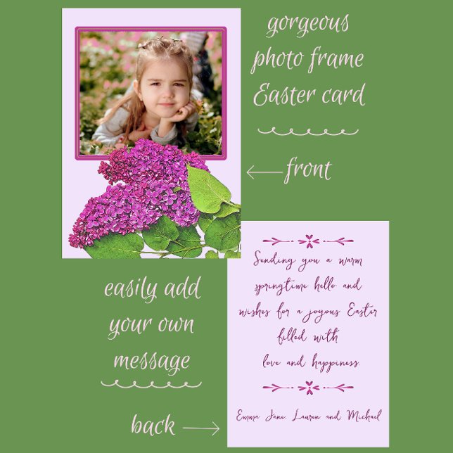Cartes Pour Fêtes Annuelles Jolies lilas de printemps Photo Joyeuses Pâques (Beautiful lilac photo frame for your Easter Greetings)
