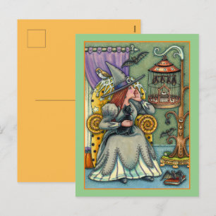 CARTES POUR FÊTES ANNUELLES JOLIMENT WITCH, CHAT & SES ANIMAUX, CAGE DE MAIN,