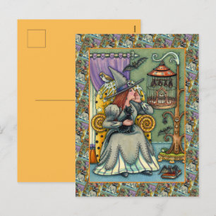 CARTES POUR FÊTES ANNUELLES JOLIMENT WITCH, CHAT & SES ANIMAUX, CAGE DE MAIN,