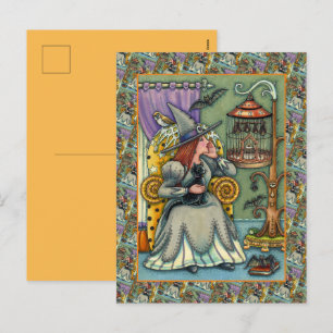 CARTES POUR FÊTES ANNUELLES JOLIMENT WITCH, CHAT & SES ANIMAUX, CAGE DE MAIN, 