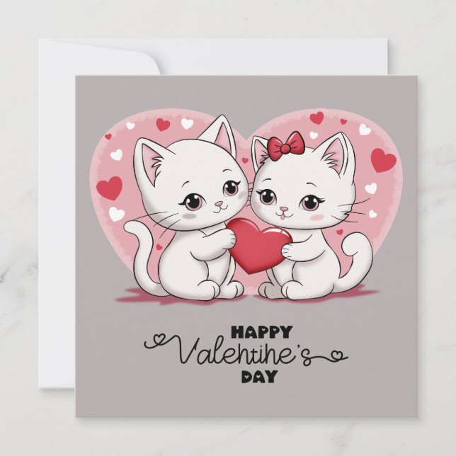 Cartes Pour Fêtes Annuelles Jolis Amoureux de Chats de Dessin Animé pour la Sa (Devant)