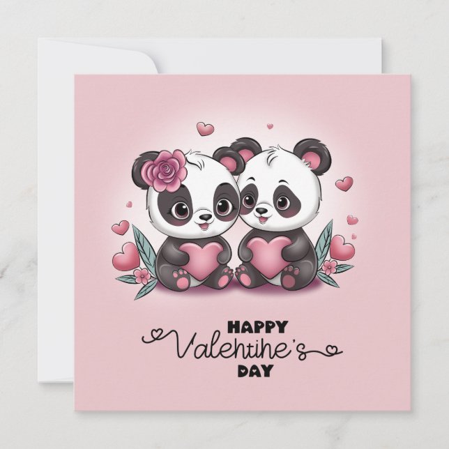 Cartes Pour Fêtes Annuelles Jolis Amoureux de Panda de Dessin Animé pour la Sa (Devant)