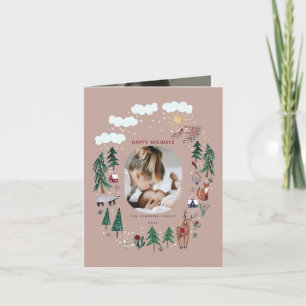 Cartes Pour Fêtes Annuelles Jolis animaux nordiques de la forêt enneigée Noël