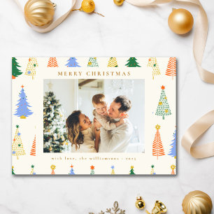Cartes Pour Fêtes Annuelles Jolis arbres de Noël Rouge Vert Boho Deux Photos