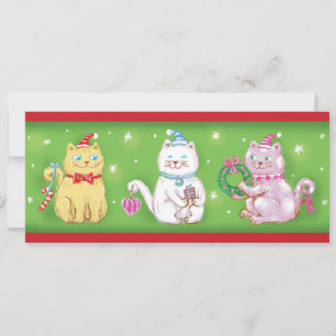 Cartes Pour Fêtes Annuelles Jolis chats de dessin animé de Noël avec chapeaux 