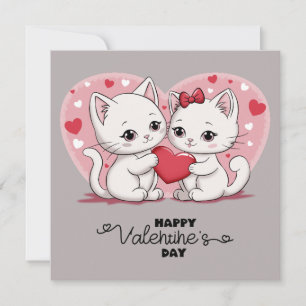 Cartes Pour Fêtes Annuelles Jolis cœurs d'amoureux de chats de dessin animé po