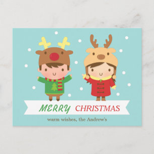Cartes Pour Fêtes Annuelles Jolis enfants de rennes Joyeux Noël