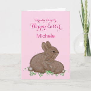 Cartes Pour Fêtes Annuelles Jolis lapins des bois en trèfle rose pour Pâques